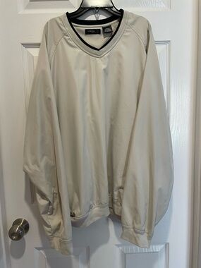 George Men V-Neck Jacket in Cream with Black Trim